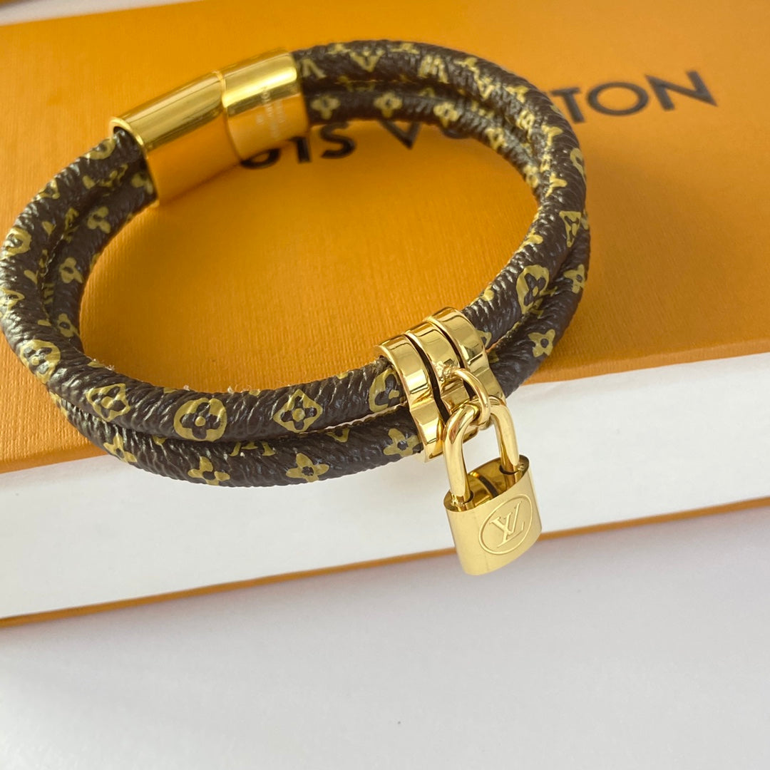 Louis Vuitton Lock Pendant Double Layer Leather Bracelet – Luxury Jewelry – product image 6