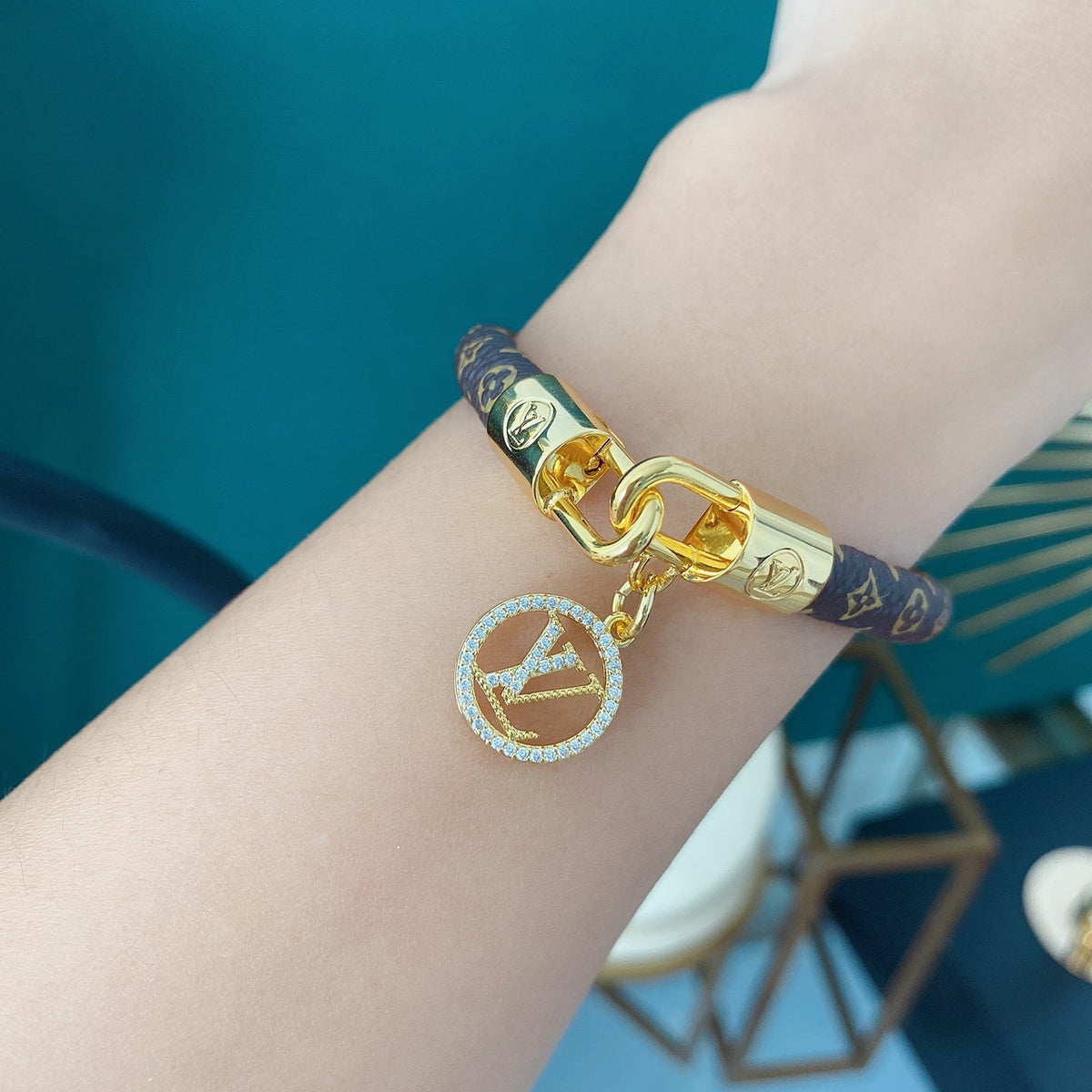 Louis Vuitton Logo Pendant Monogram Leather Bracelet – Luxury Jewelry – product image 3