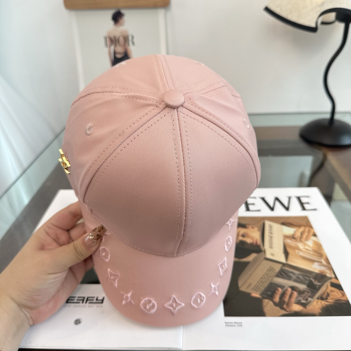 Louis Vuitton monogram baseball cap in pink back view