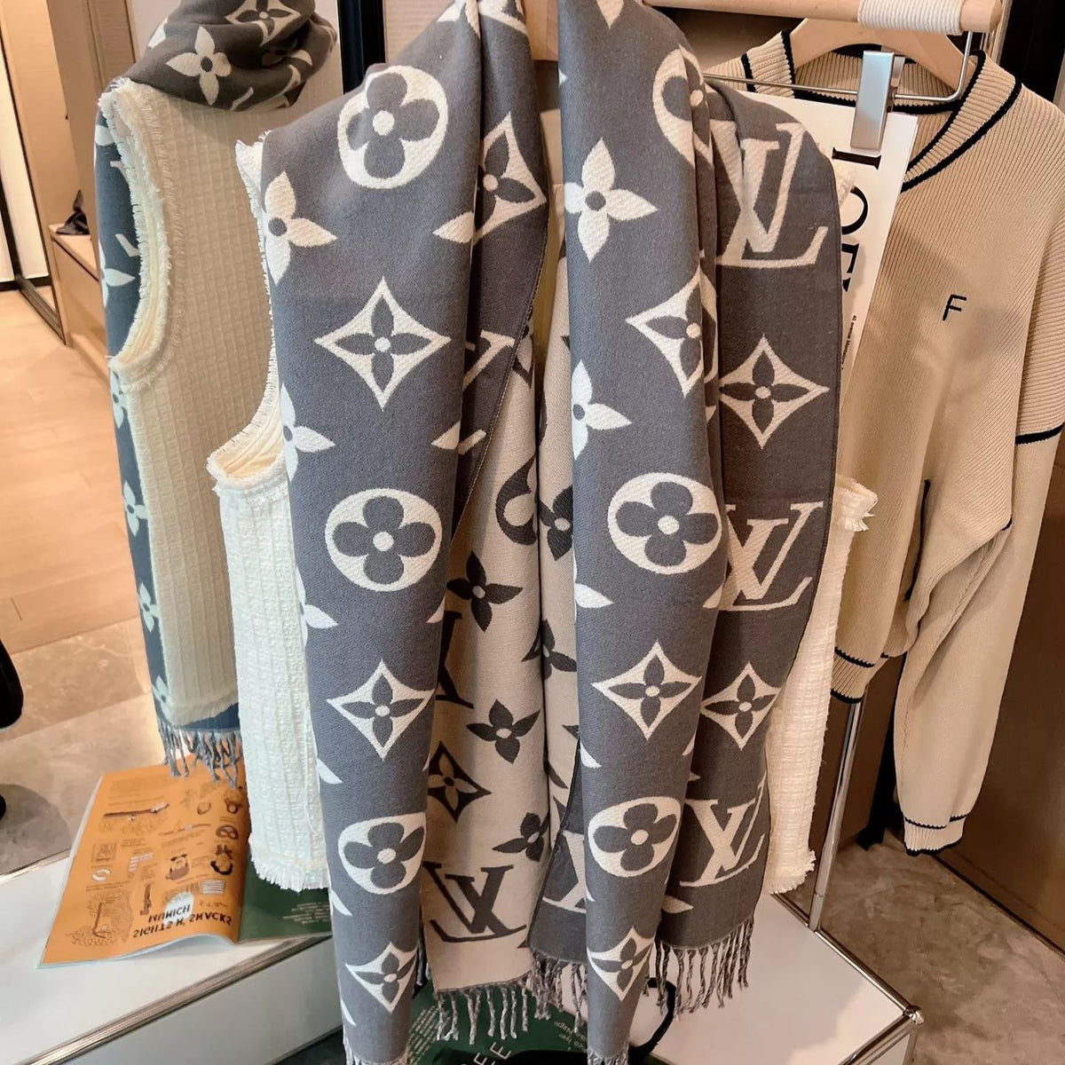 Louis Vuitton Monogram Cashmere Fringed Scarf for Women – product image 1