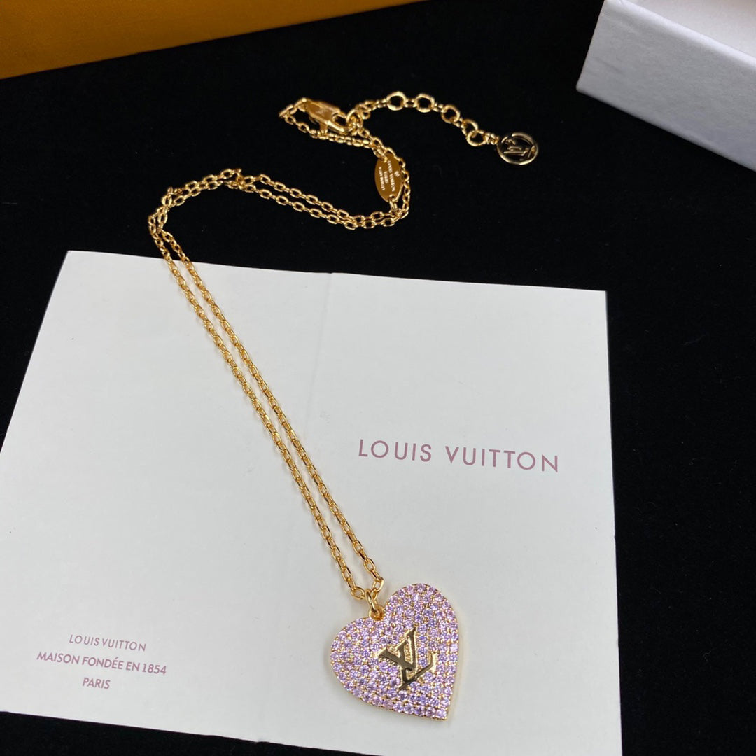 Louis Vuitton Pink Crystal Heart Necklace – Luxury Designer Jewelry – product image 1
