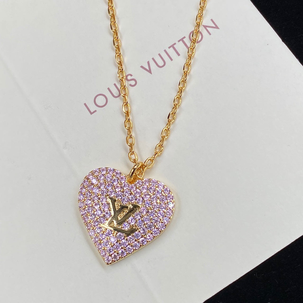 Louis Vuitton Pink Crystal Heart Necklace – Luxury Designer Jewelry – product image 2