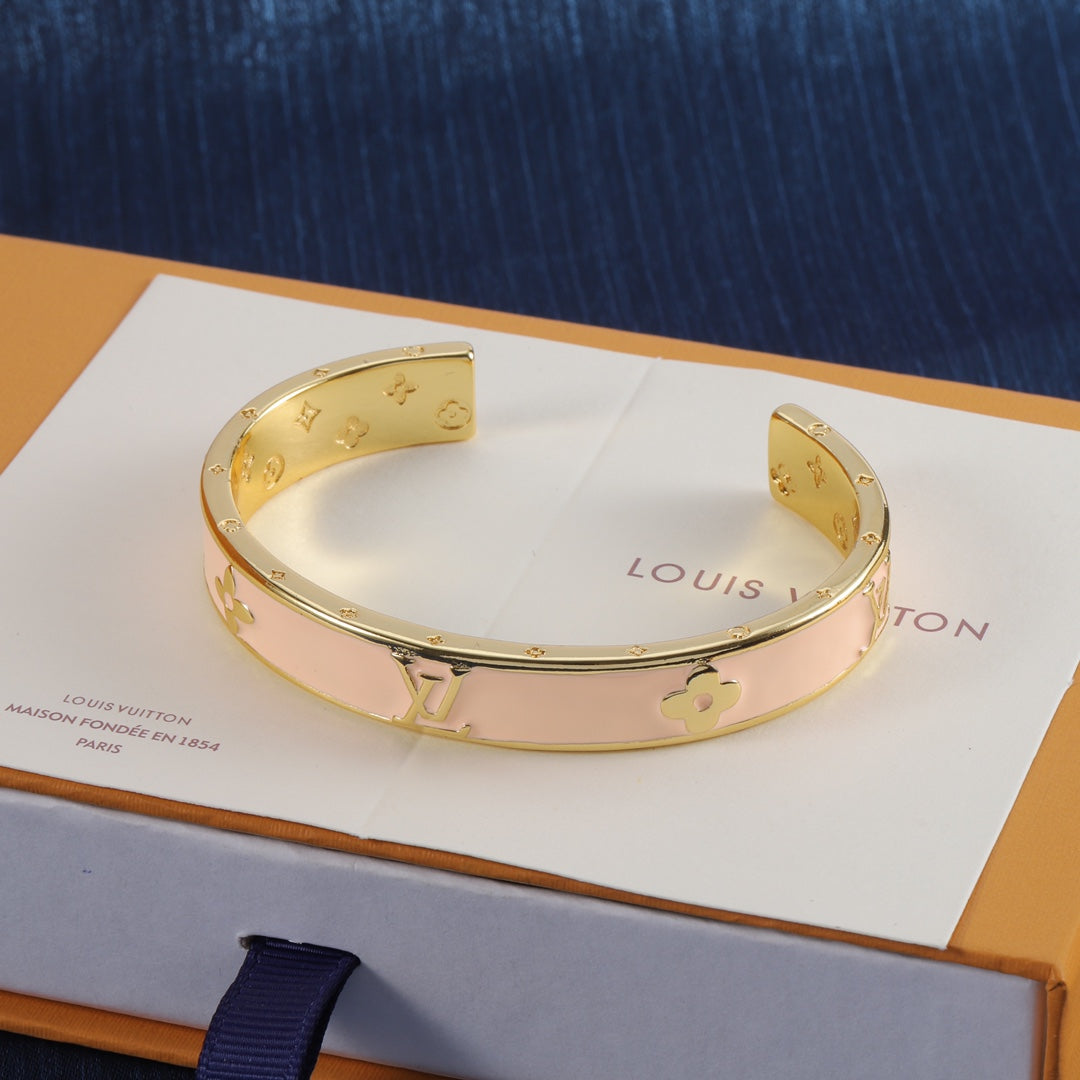 Louis Vuitton Pink Enamel Embossed Open Bracelet – Luxury Jewelry – product image 1