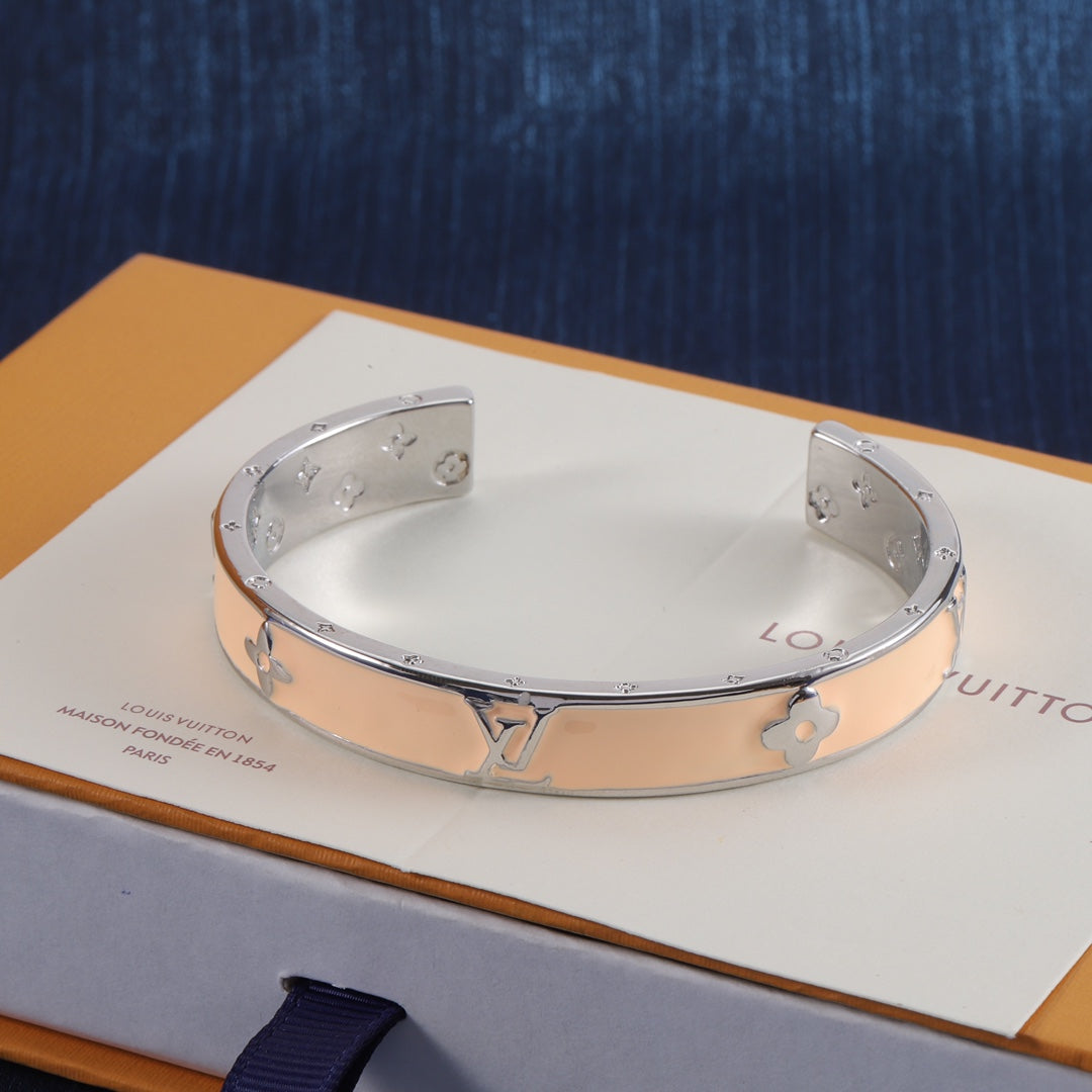 Louis Vuitton Pink Enamel Embossed Open Bracelet – Luxury Jewelry – product image 4