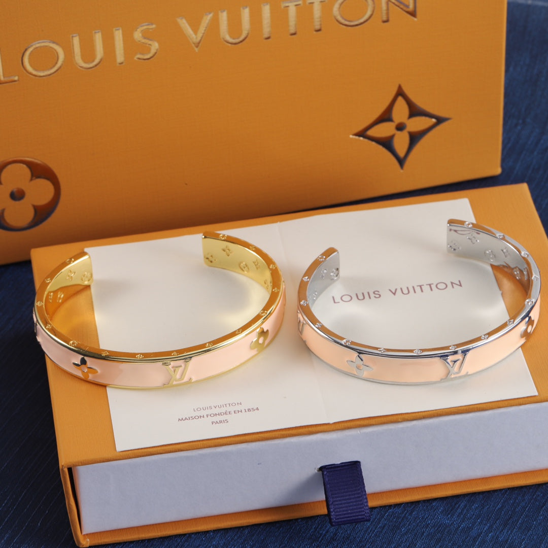 Louis Vuitton Pink Enamel Embossed Open Bracelet – Luxury Jewelry – product image 6