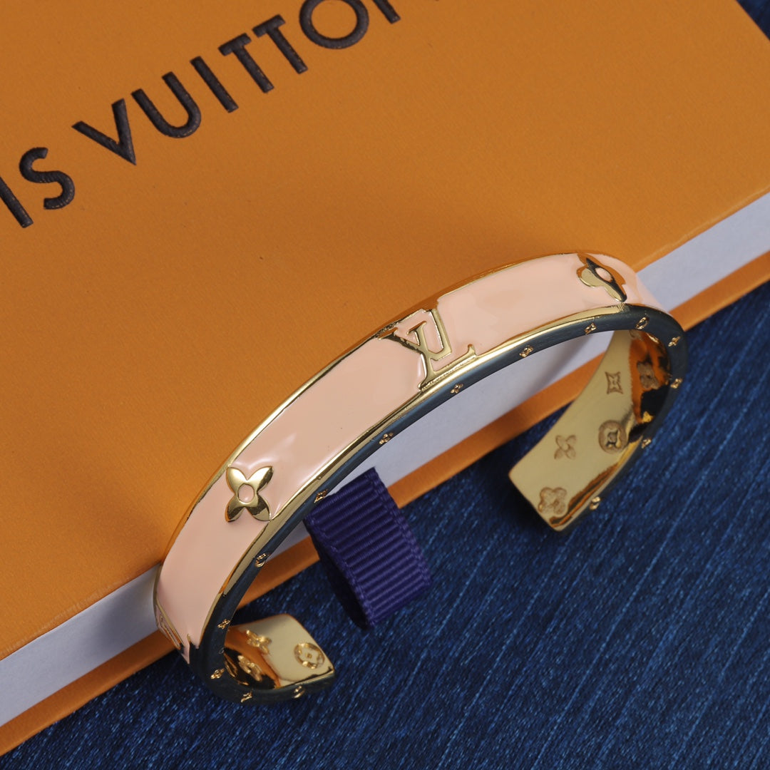 Louis Vuitton Pink Enamel Embossed Open Bracelet – Luxury Jewelry – product image 7