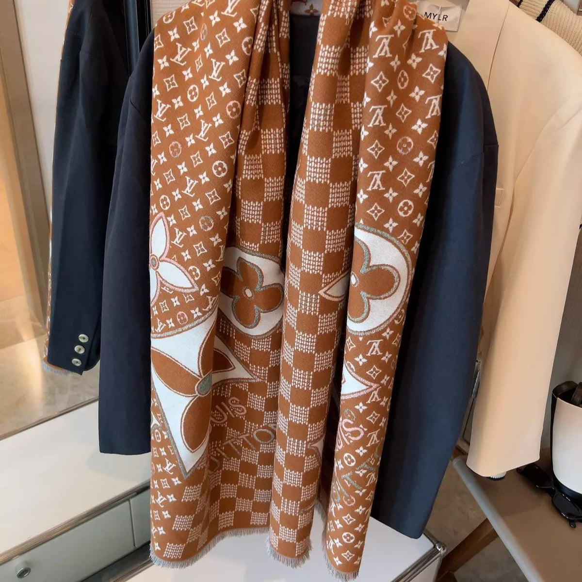 Louis Vuitton Plaid Panel Monogram Cashmere Scarf Shawl for Women – product image 9