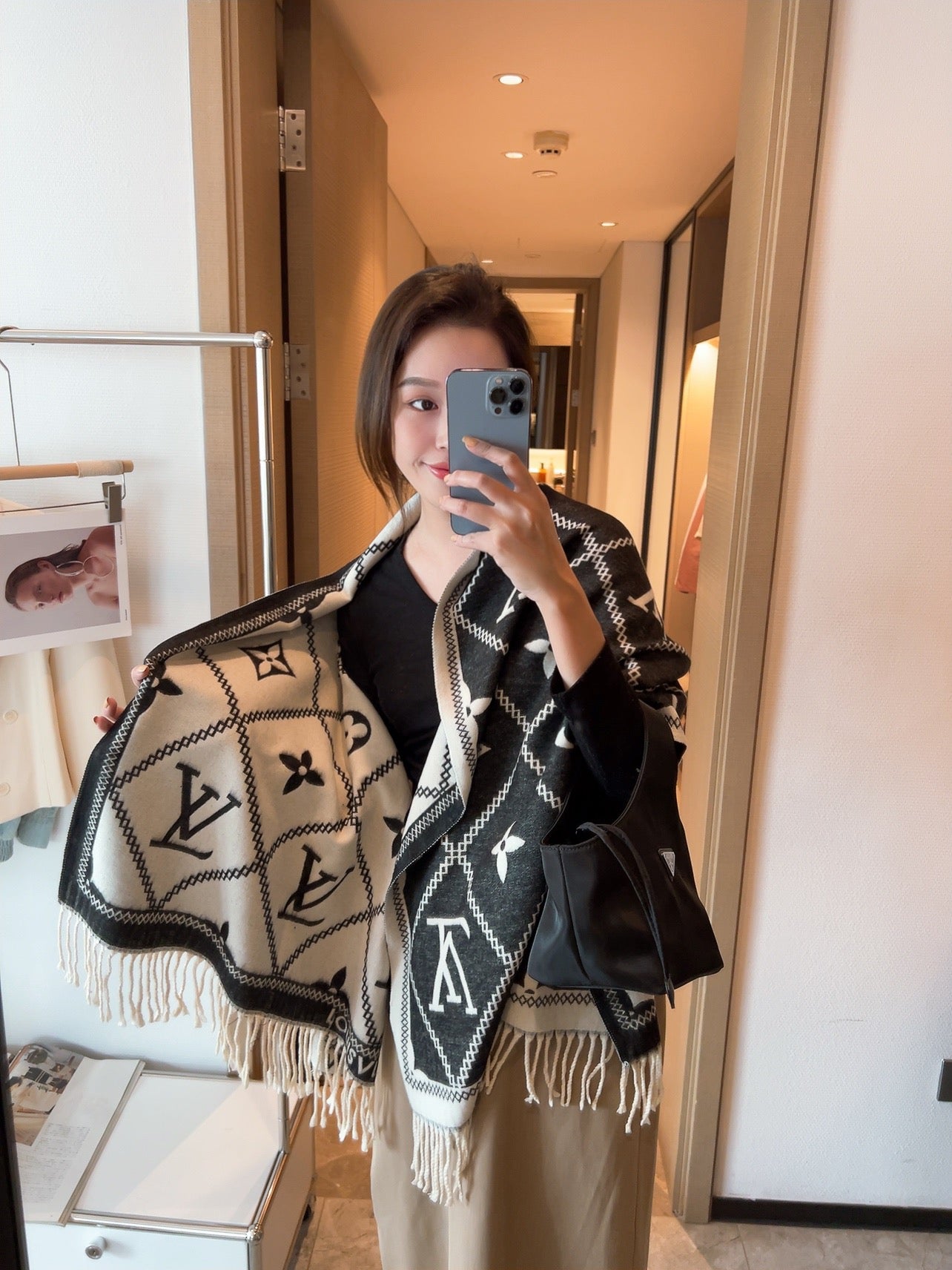 Louis Vuitton Premium Woven Rabbit Velvet Monogram Fringe Scarf Shawl – product image 10