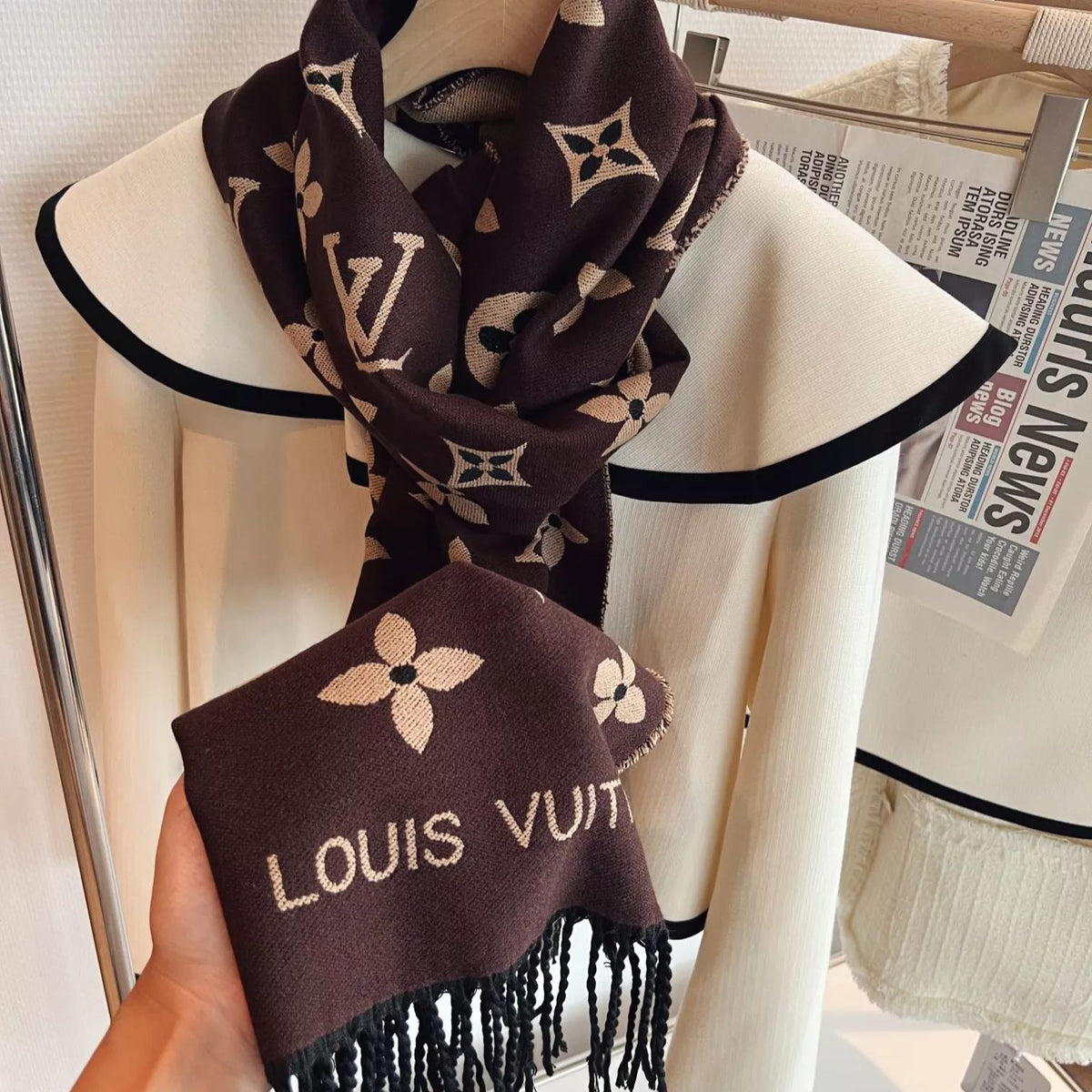 Louis Vuitton Premium Woven Wild At Heart Series Monogram Fringe Scarf Shawl – product image 9