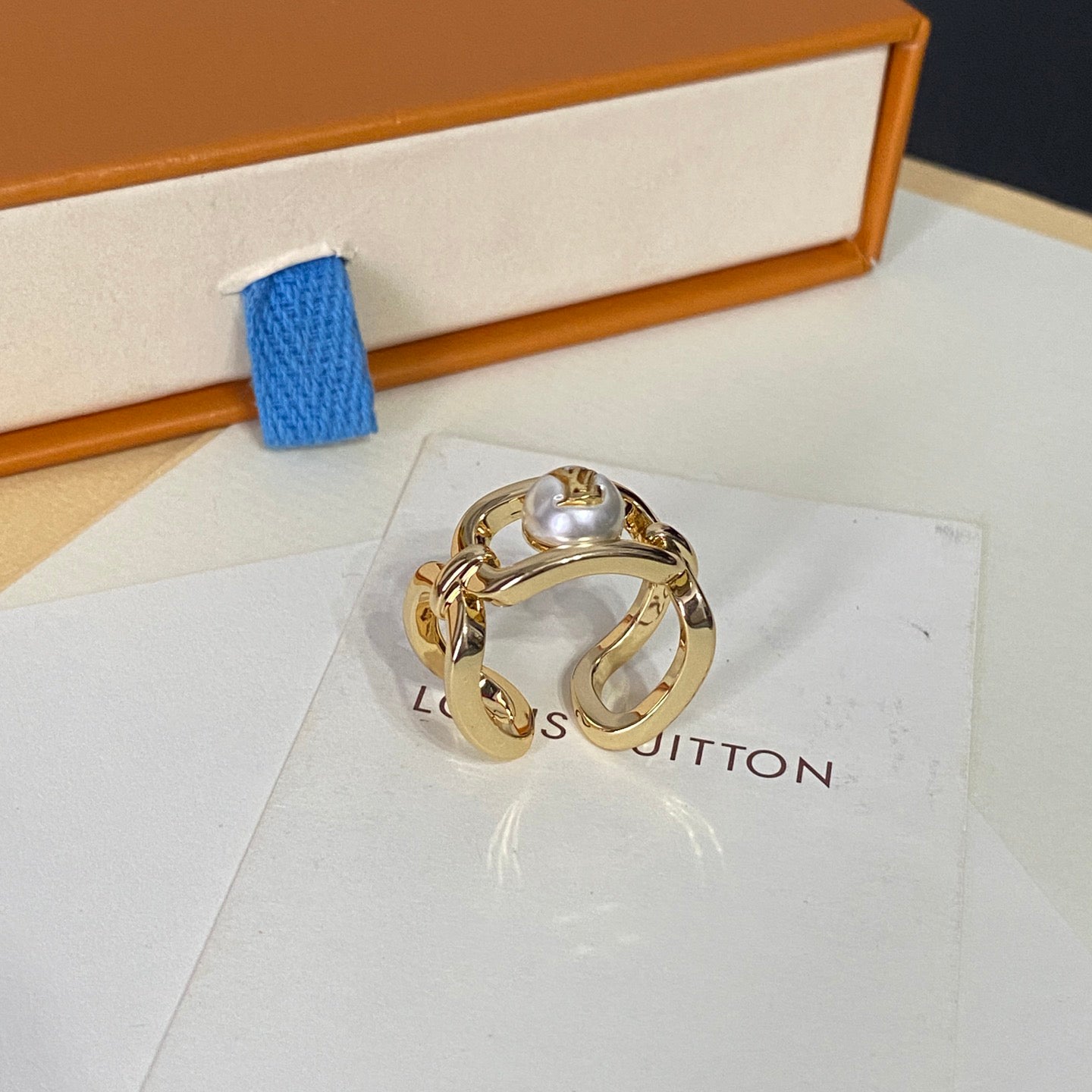 Louis Vuitton Round Pearl Logo Open Ring – Luxury Designer Jewelry – product image 1