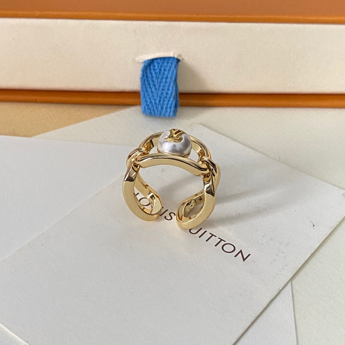 Louis Vuitton Round Pearl Logo Open Ring – Luxury Designer Jewelry – product image 3