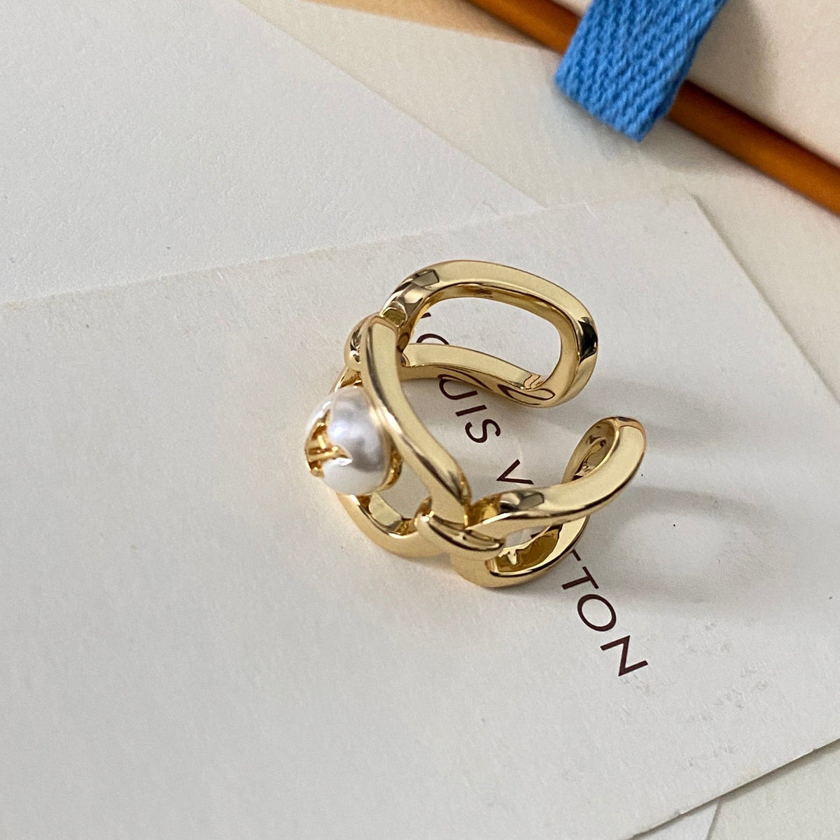 Louis Vuitton Round Pearl Logo Open Ring – Luxury Designer Jewelry – product image 5