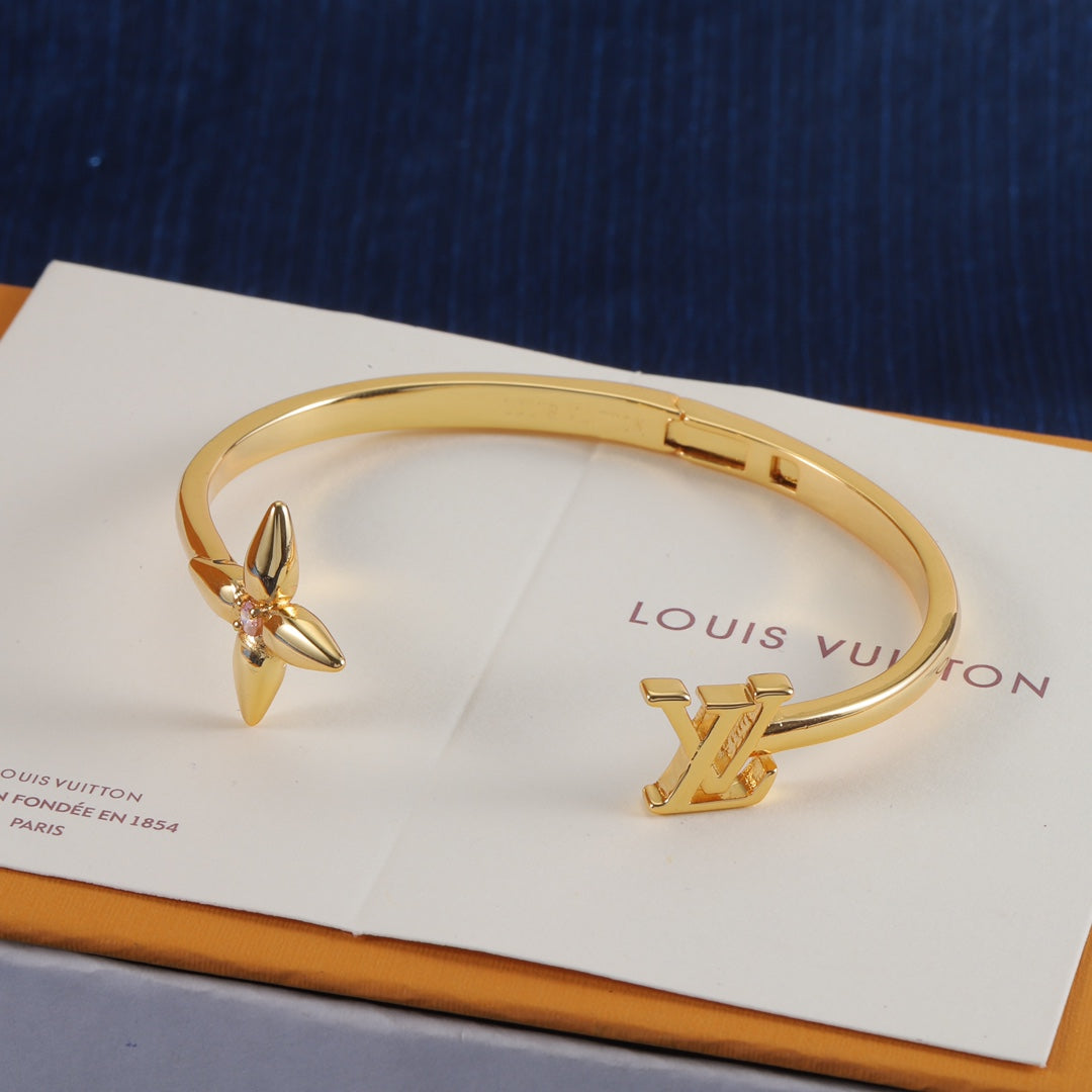 Louis Vuitton Signature Monogram Crystal Flower Open Cuff Bracelet – Luxury Jewelry – product image 1