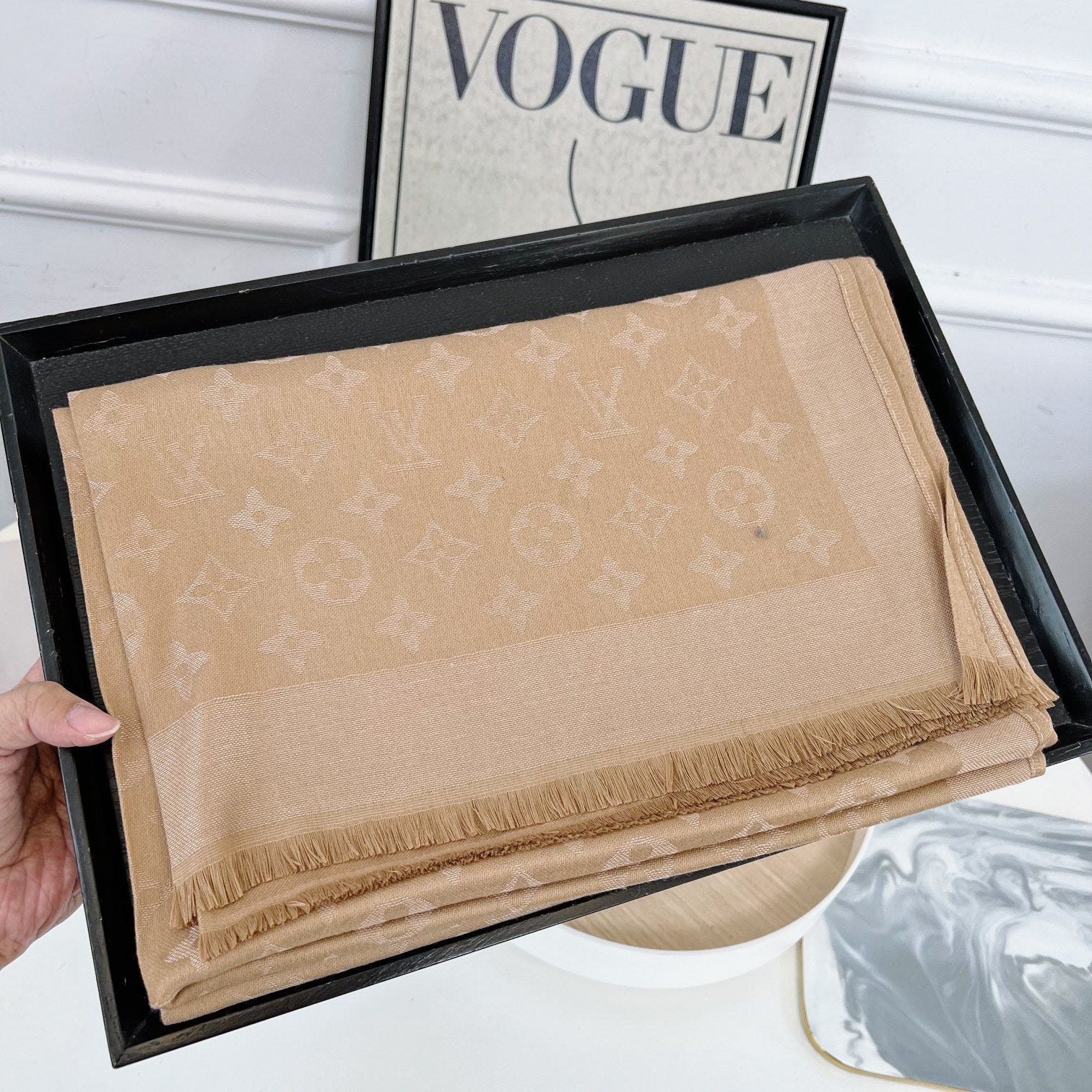 Louis Vuitton Silk Satin Fringe Monogram Scarf Shawl for Women – product image 22