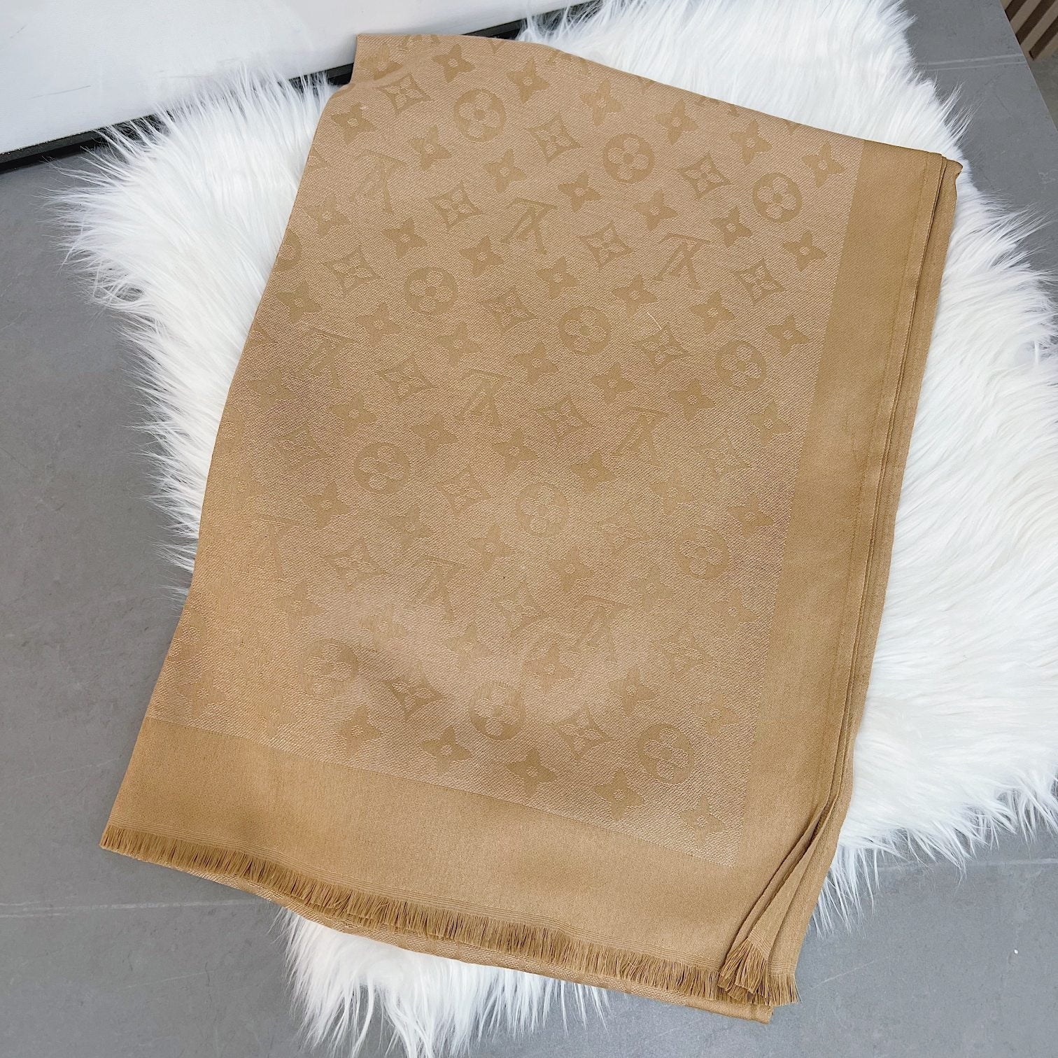 Louis Vuitton Silk Satin Fringe Monogram Scarf Shawl for Women – product image 24