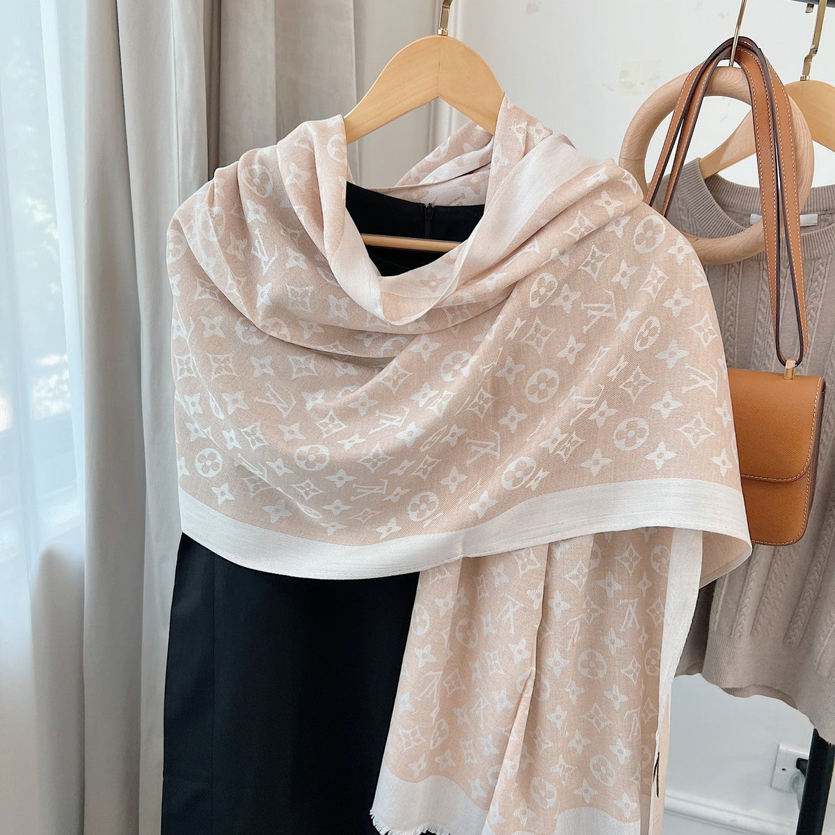 Louis Vuitton Silk Satin Fringe Monogram Scarf Shawl for Women – product image 30