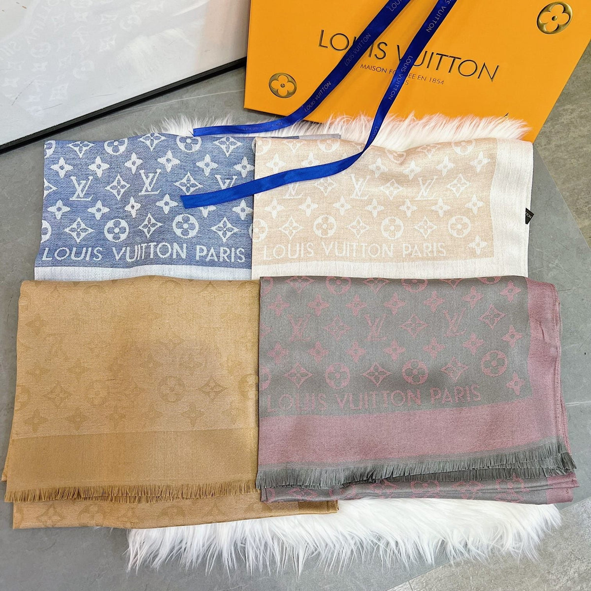 Louis Vuitton Silk Satin Fringe Monogram Scarf Shawl for Women – product image 32