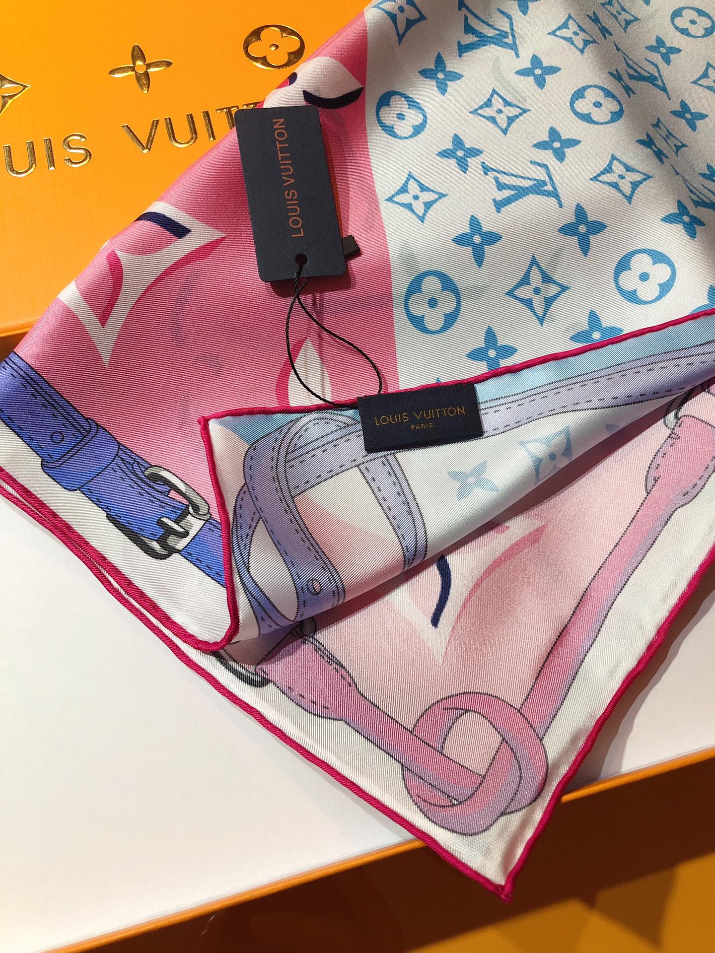 Louis Vuitton Twill Silk 3D Monogram Square Scarf for Women – product image 11