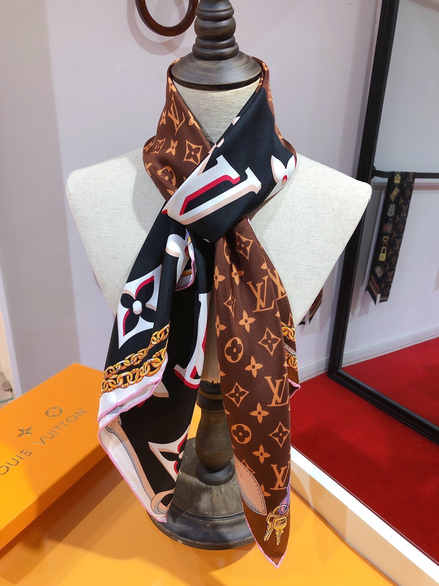 Louis Vuitton Twill Silk 3D Monogram Square Scarf for Women – product image 14