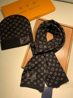 Louis Vuitton Wool Classic Monogram Jacquard Scarf & Hat Set for Women – product image 10