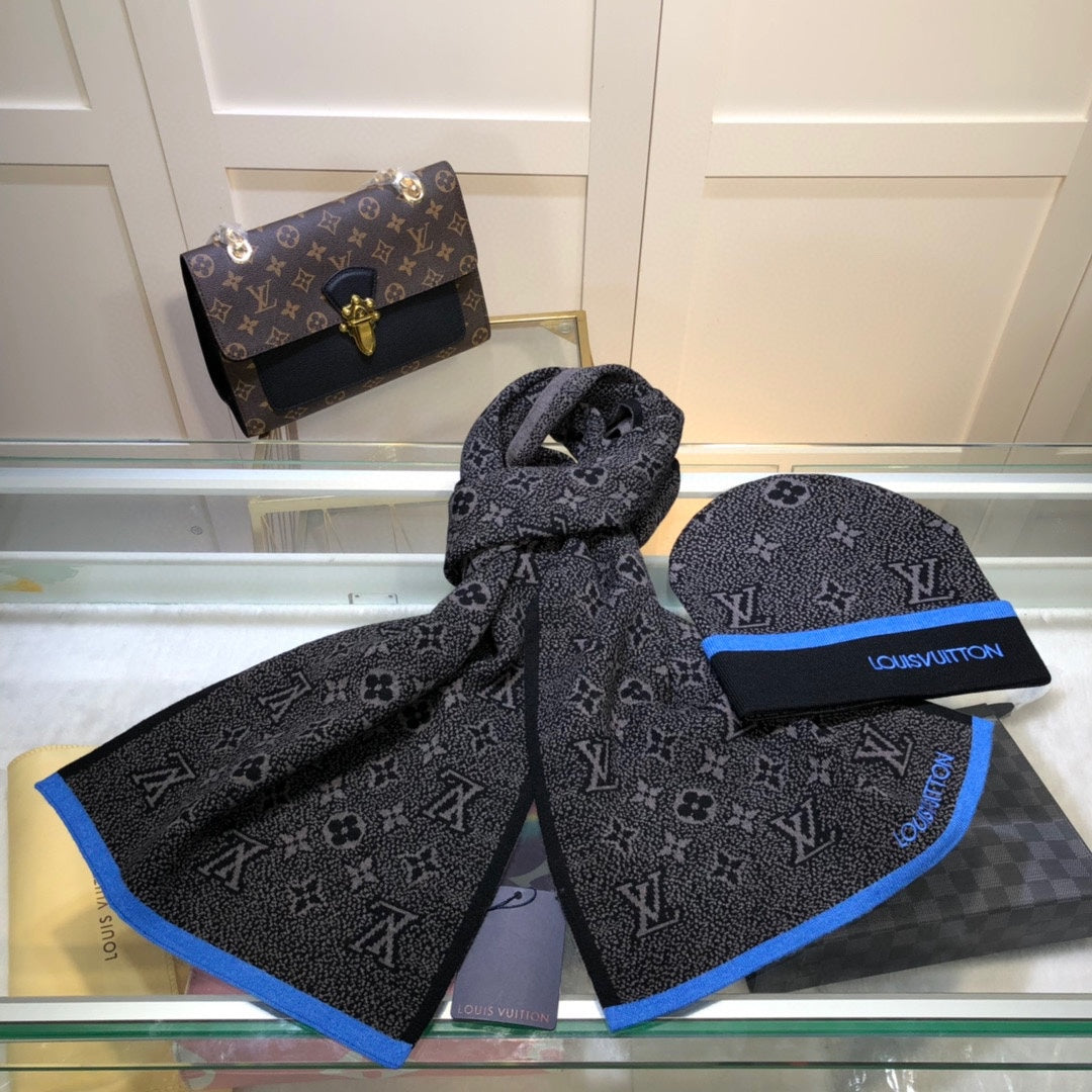 Louis Vuitton Wool Embroidered Jacquard Monogram Scarf Hat Set for Women – product image 13