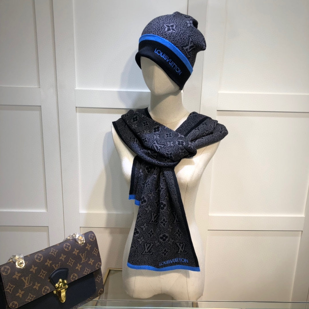 Louis Vuitton Wool Embroidered Jacquard Monogram Scarf Hat Set for Women – product image 15