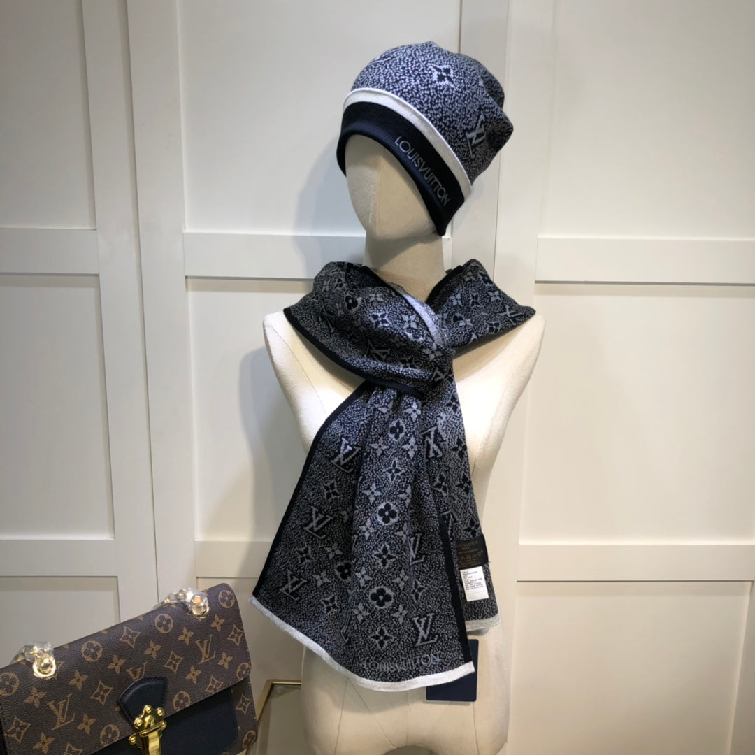 Louis Vuitton Wool Embroidered Jacquard Monogram Scarf Hat Set for Women – product image 18