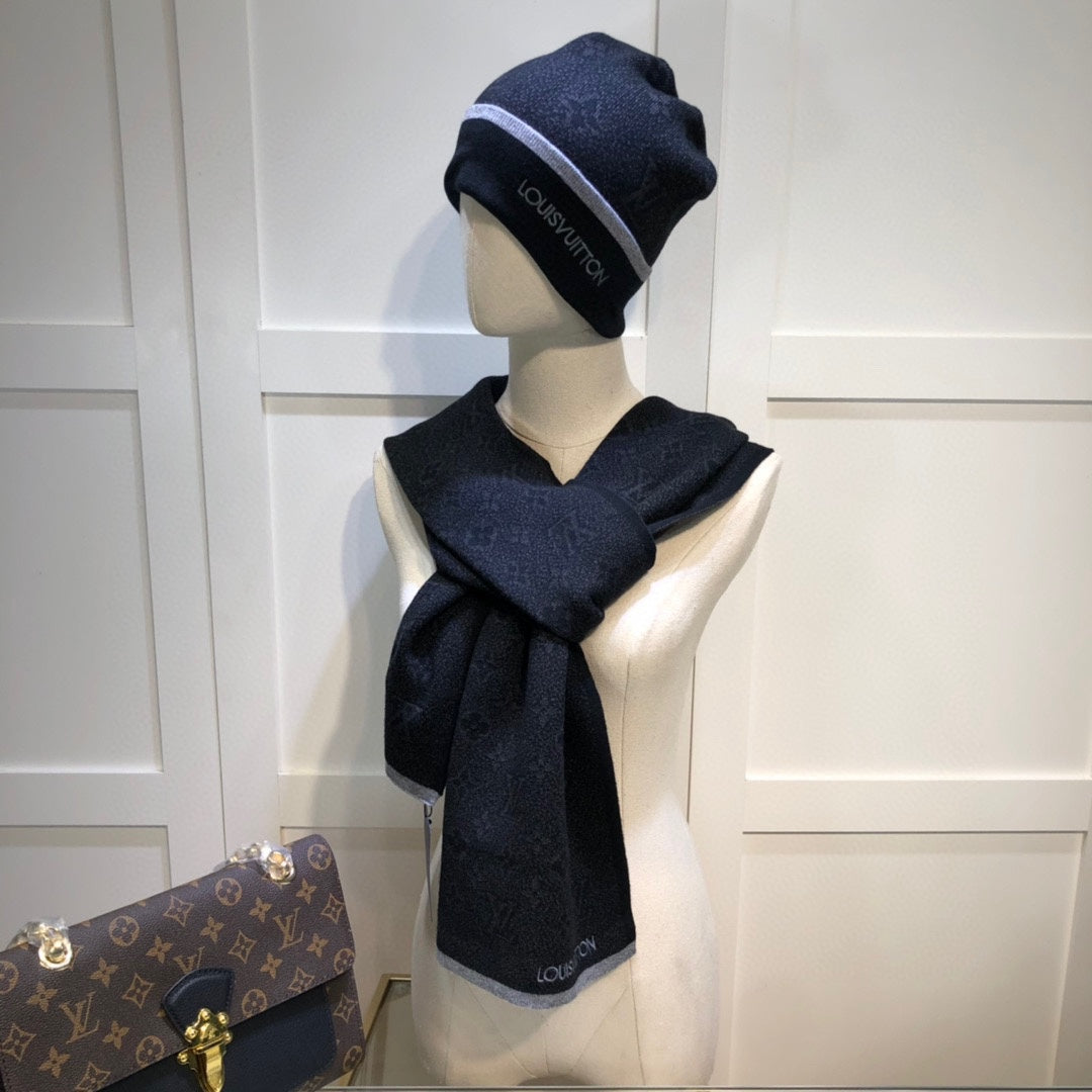 Louis Vuitton Wool Embroidered Jacquard Monogram Scarf Hat Set for Women – product image 20