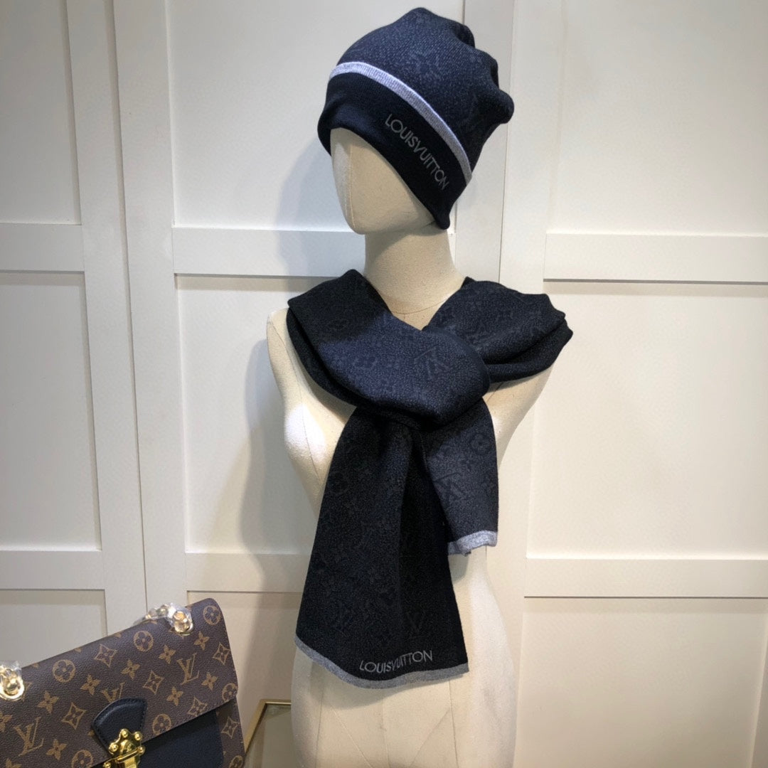 Louis Vuitton Wool Embroidered Jacquard Monogram Scarf Hat Set for Women – product image 21