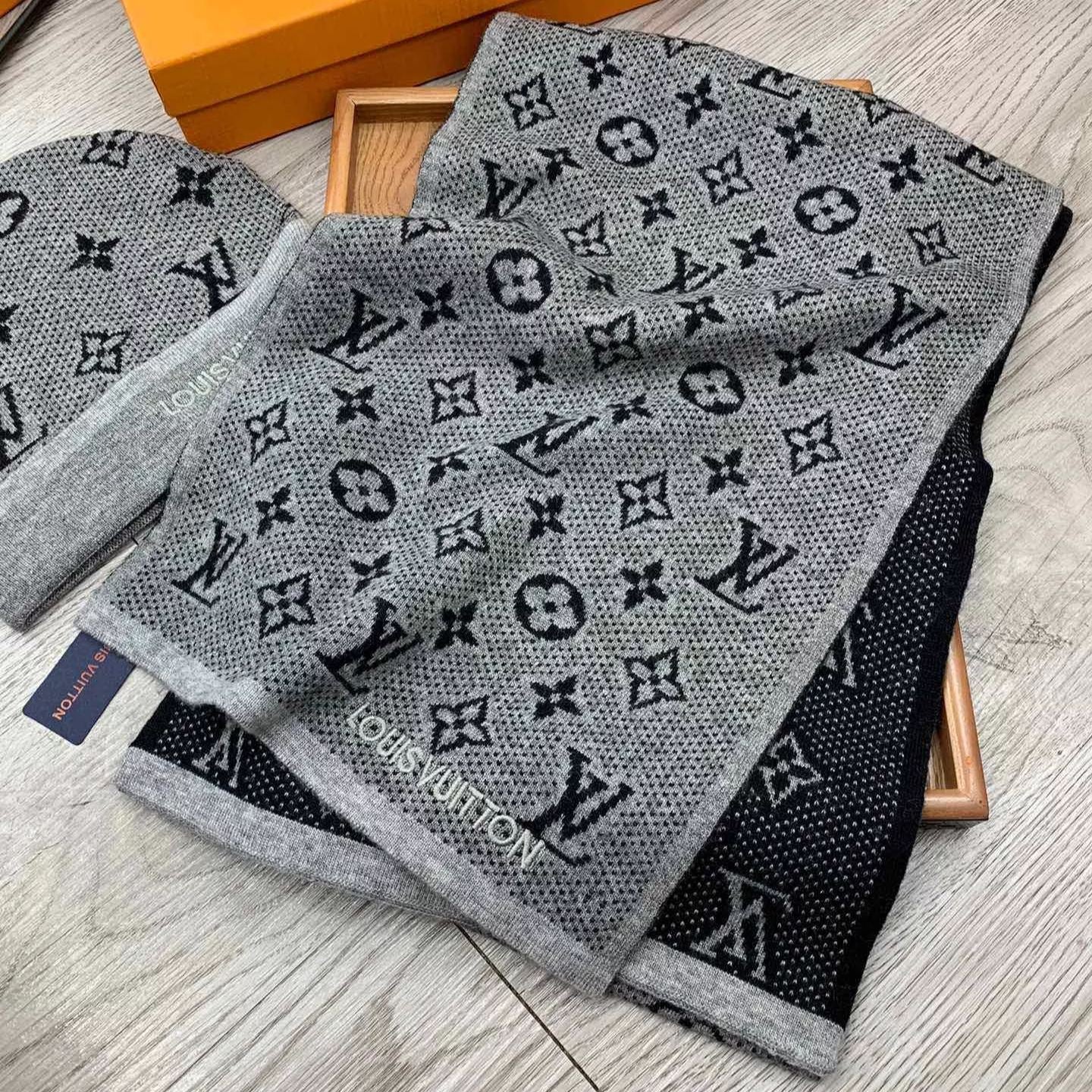 Louis Vuitton Wool Logo Embroidery Jacquard Scarf Hat Set for Women – product image 7