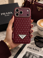 Prada Burgundy studded case for iPhone 18 Pro Max – front view