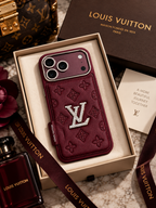 Luxury Burgundy embossed phone case for iPhone 18 Pro Max – boxed view