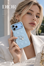 Glacier blue quilted case for iPhone 18 Pro Max, Glacier case for iPhone 18 Pro, luxury Dior-style iPhone 18 case