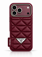 Burgundy Prada case for iPhone 18 Pro – quilted texture detail