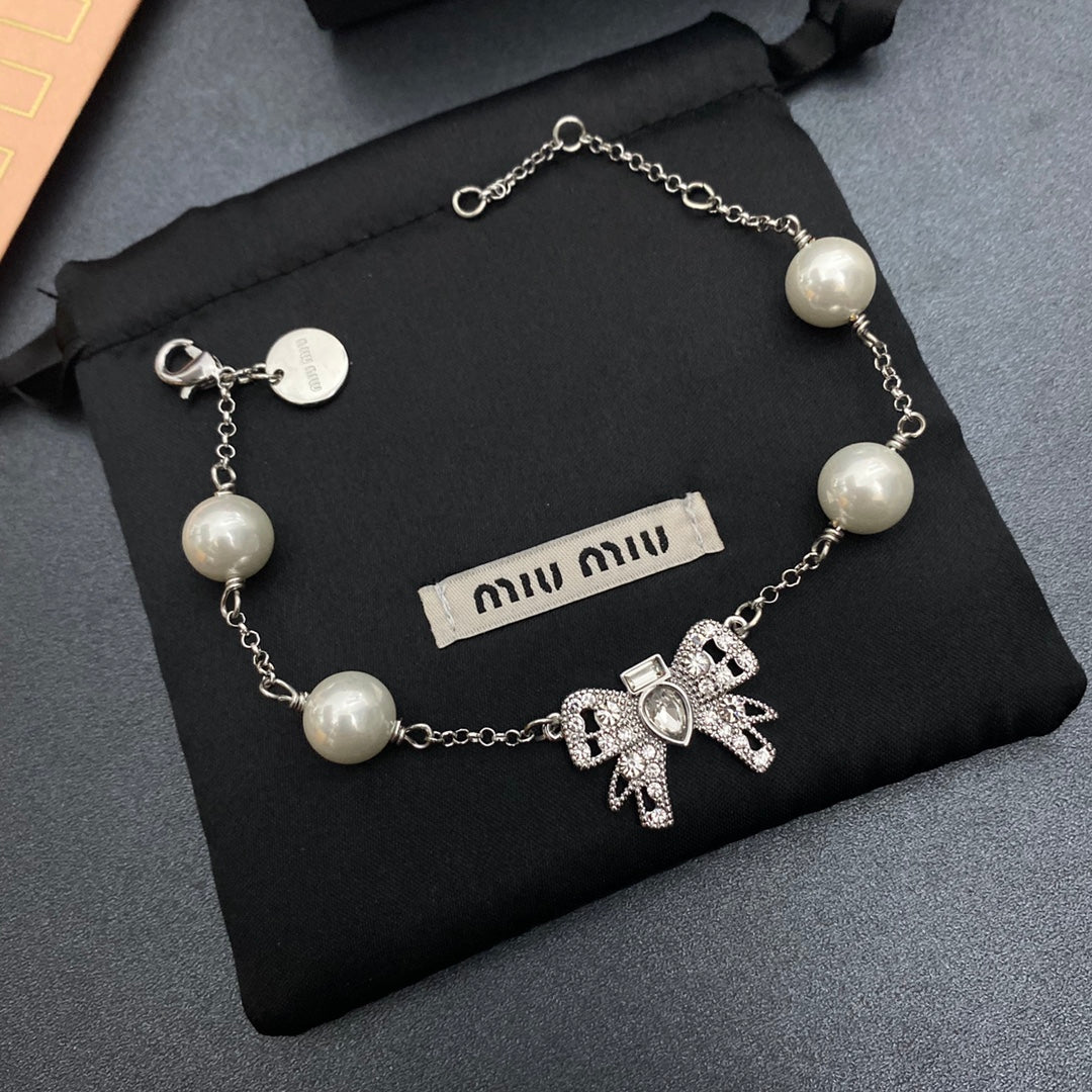 Miu Crystal Bow Pearl Bracelet – Luxury Jewelry – product image 5