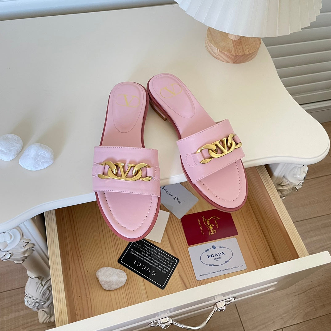 Miu Miu Logo Chain Flat Slides – slides product image 2