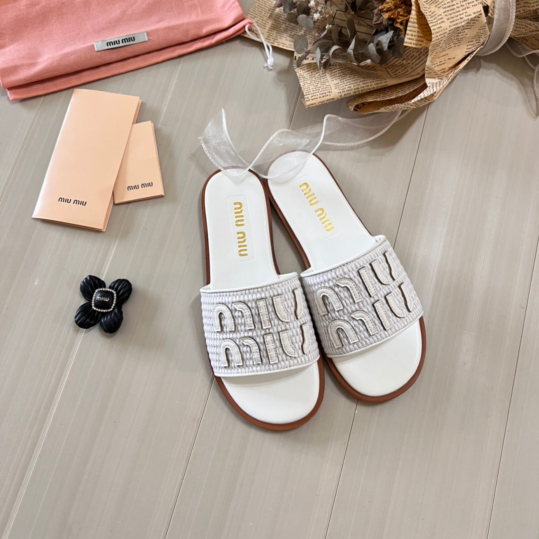 Miu Miu Raffia Textured Fabric Flat Shoes – slippers product image 2