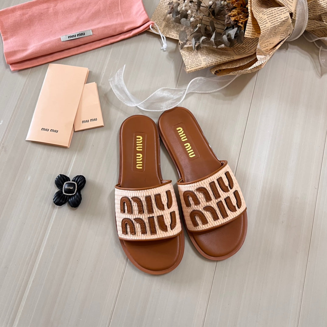 Miu Miu Raffia Textured Fabric Flat Shoes – slippers product image 4