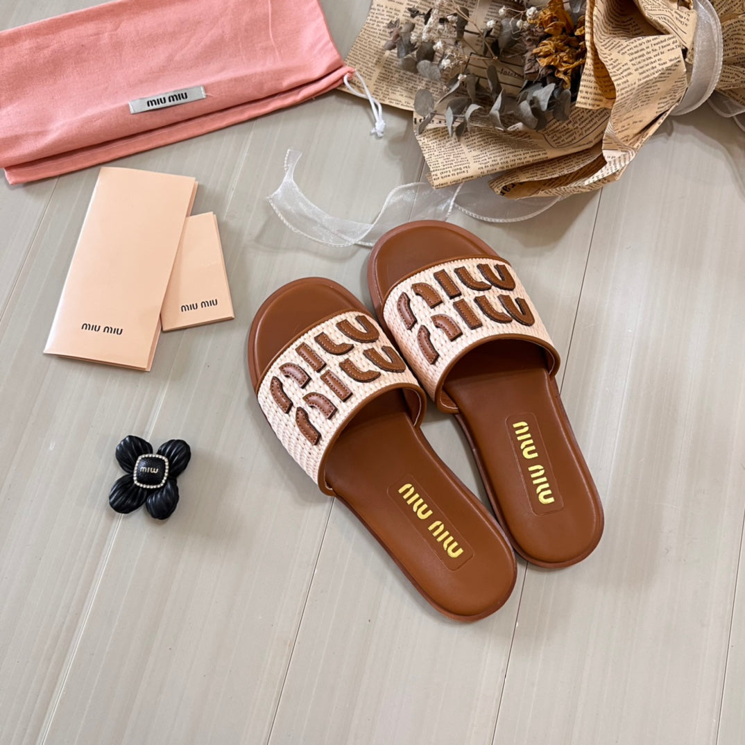 Miu Miu Raffia Textured Fabric Flat Shoes – slippers product image 9