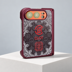 CLOT Paisley Border iPhone Duo Case in Burgundy — studio view