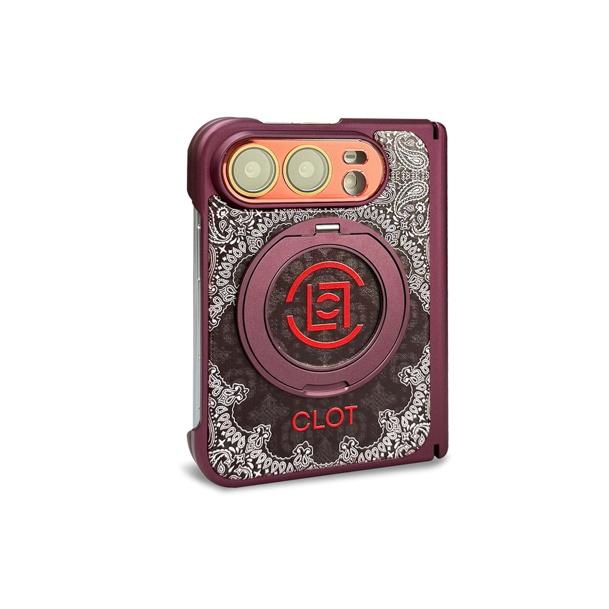 CLOT Paisley iPhone Duo Case with Ring Stand in Burgundy finish