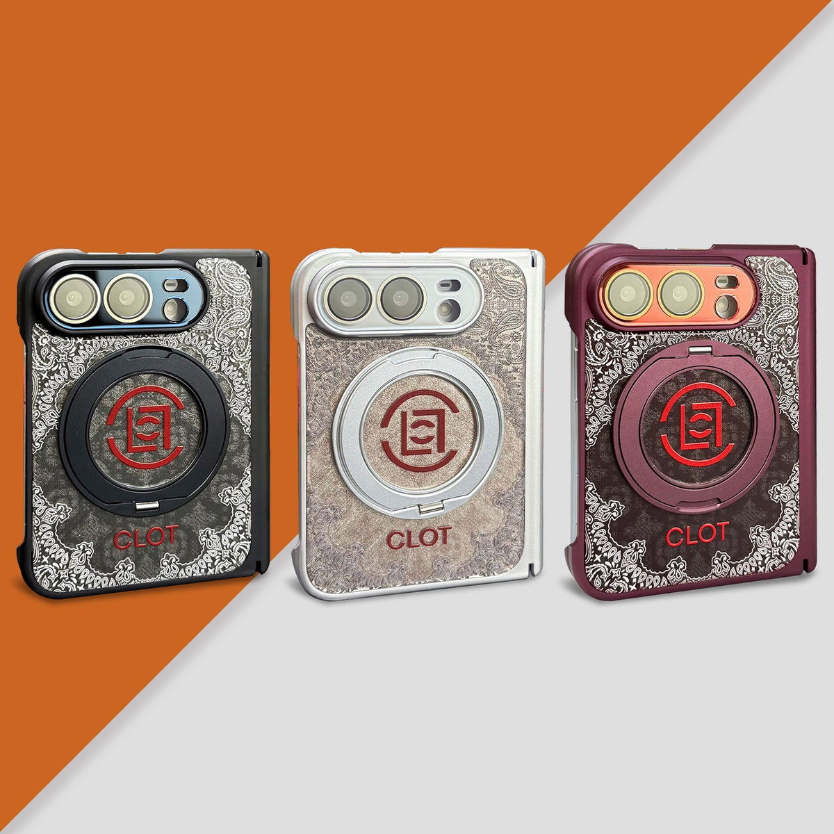 CLOT Paisley iPhone Duo Case with Ring Stand in pattern and finish overview