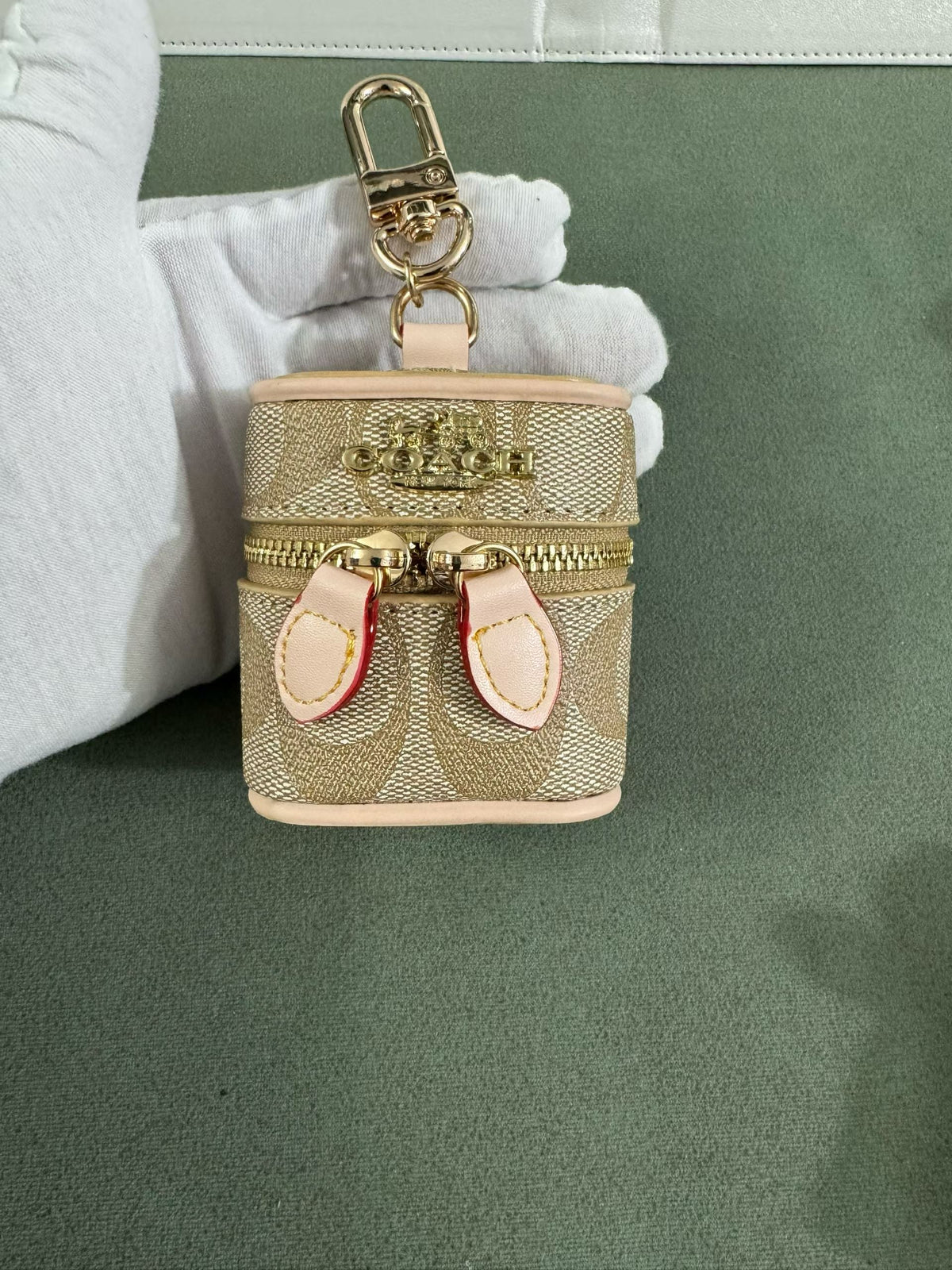 Coach C Monogram Zip Earbud Pouch with Clip in Beige finish