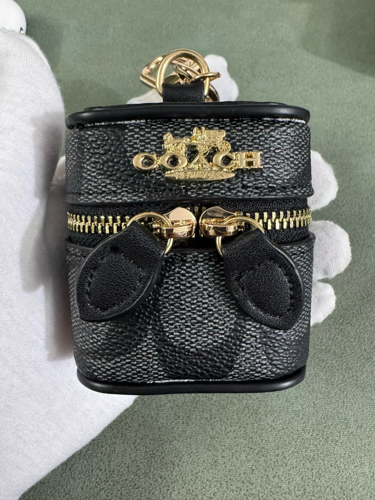 Coach C Monogram Zip Earbud Pouch with Clip in Black finish
