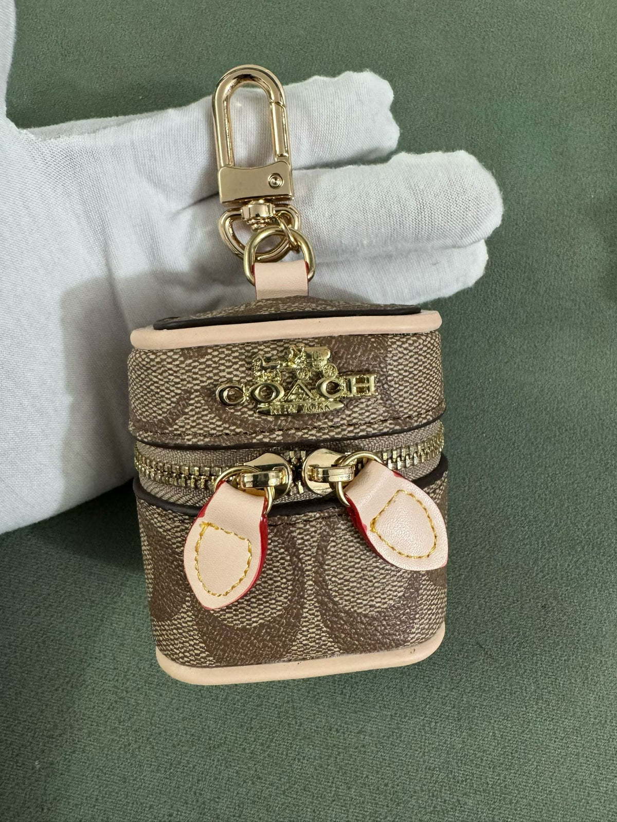 Coach C Monogram Zip Earbud Pouch with Clip in Brown finish