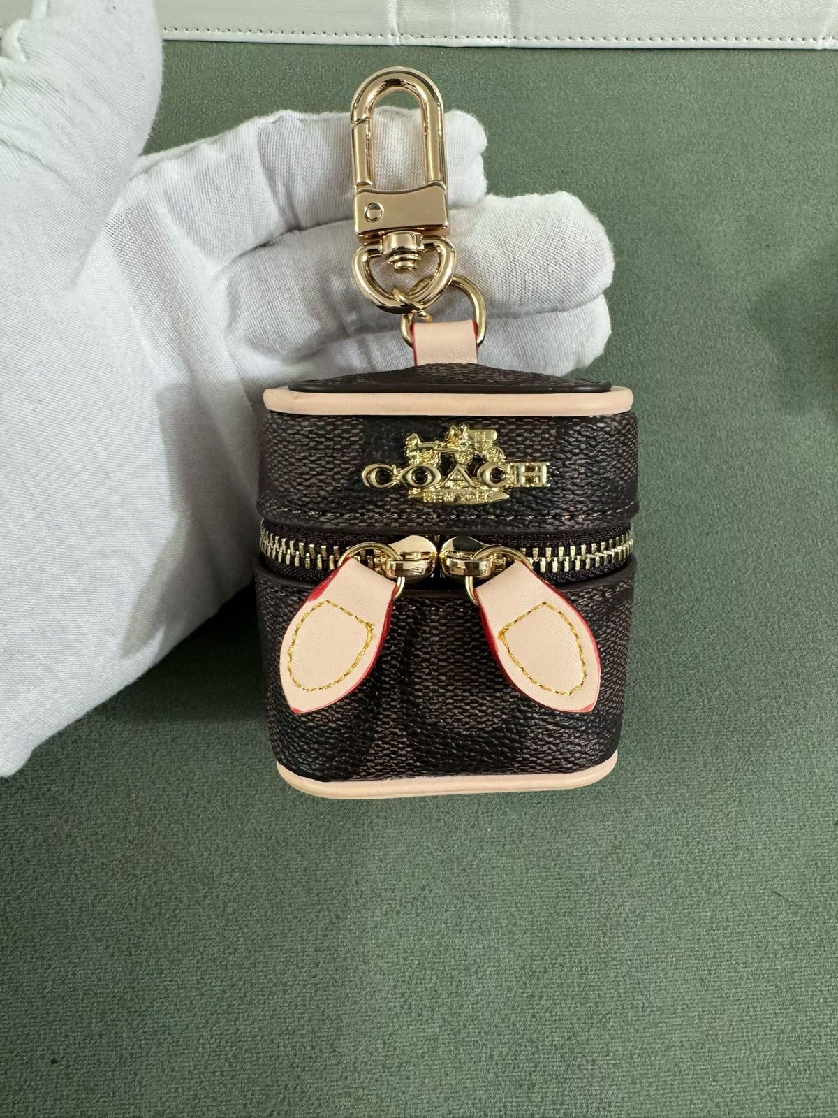 Coach C Monogram Zip Earbud Pouch with Clip in Dark Brown finish