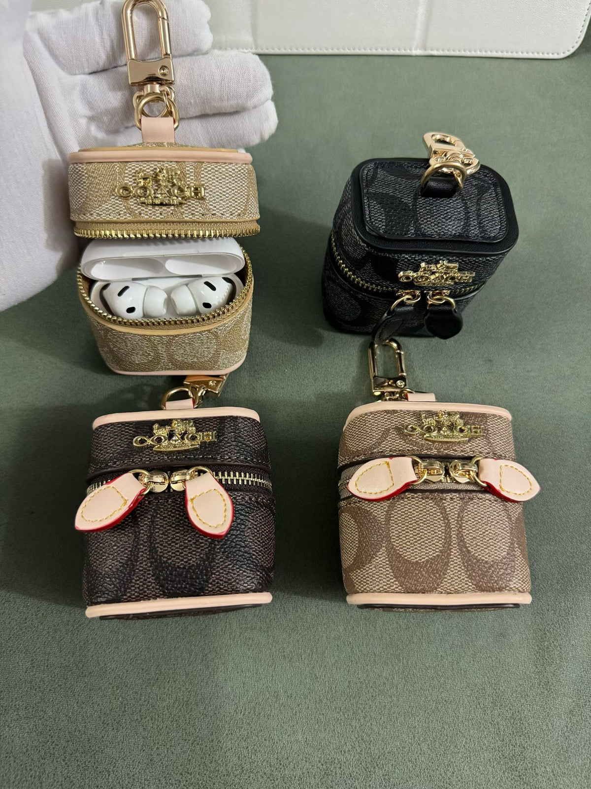 Coach C Monogram Zip Earbud Pouch with Clip in pattern and finish overview