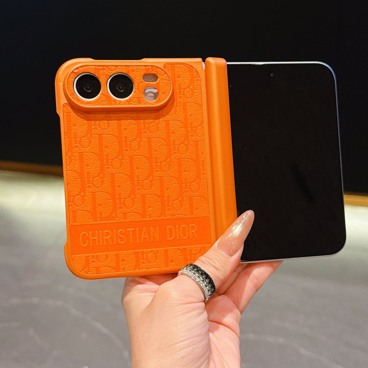 Dior Lettering Band iPhone Duo Case in Orange finish