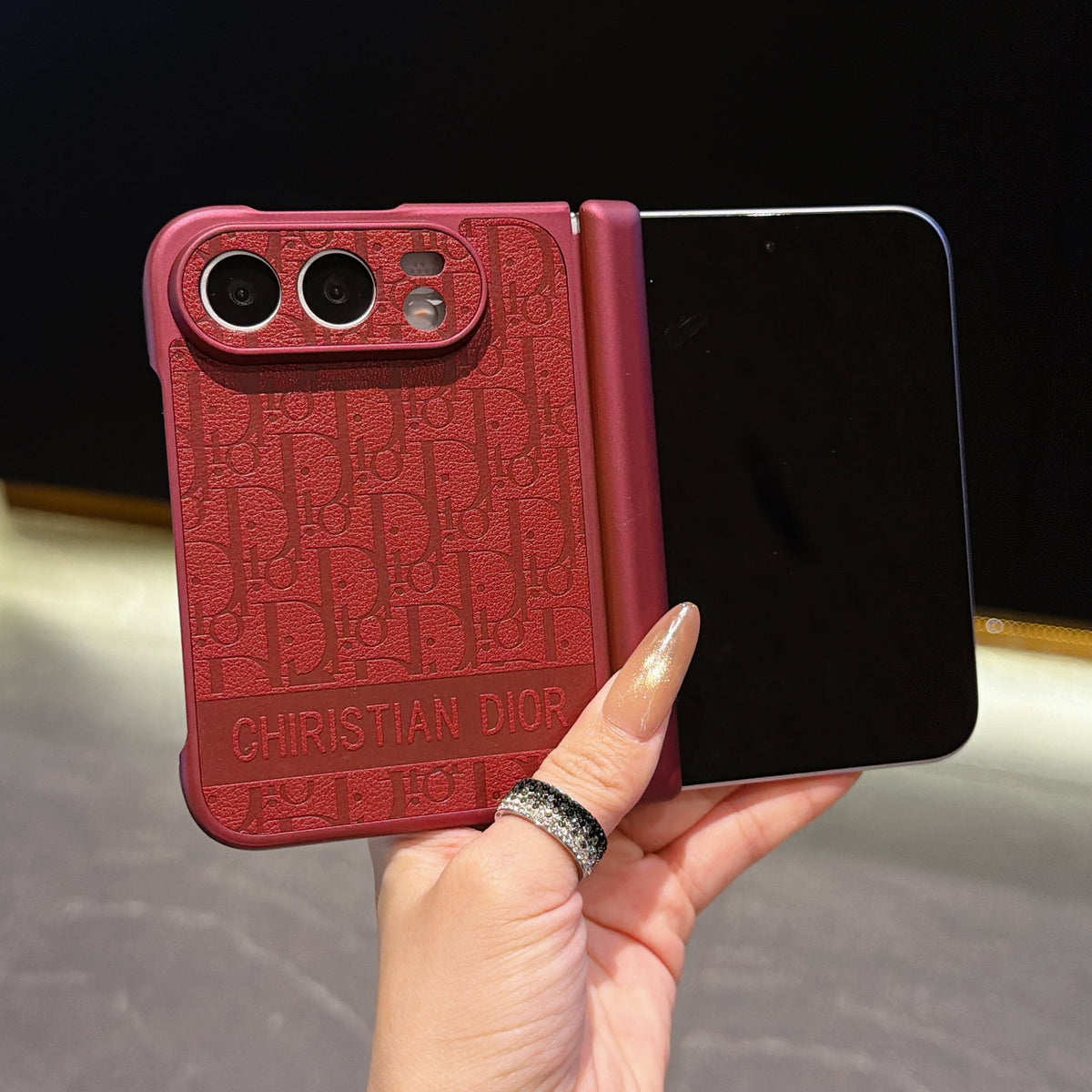 Dior Lettering Band iPhone Duo Case in Red finish