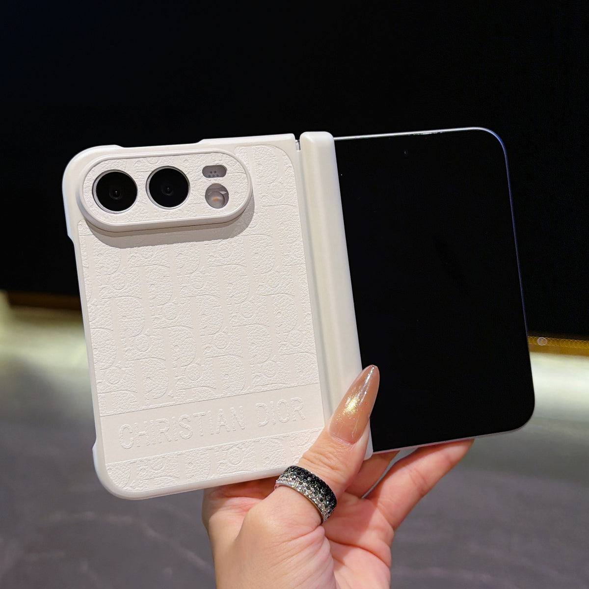 Dior Lettering Band iPhone Duo Case in White finish